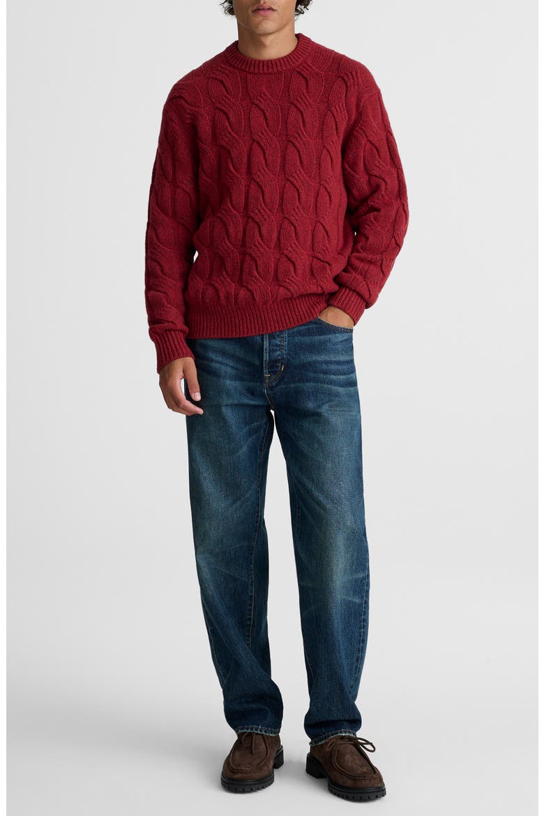 Crewneck Cable Knit Wool Blend Sweater, Alternate, color, HEATHER GARNET