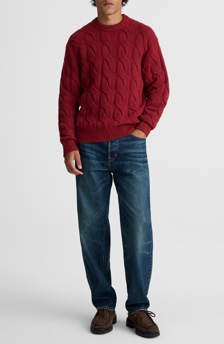 Madewell Crewneck Cable Knit Wool Blend Sweater, Alternate, color, Heather Garnet