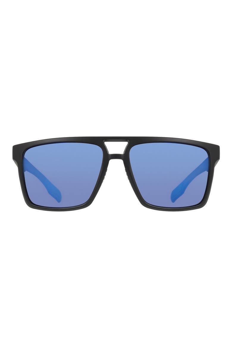 57mm Navigator Sunglasses, Main, color, MATTE BLACK/ BLUE MIRROR