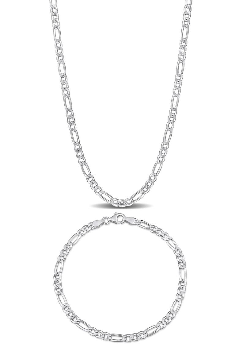Figaro Chain Bracelet & Necklace Set, Main, color, SILVER
