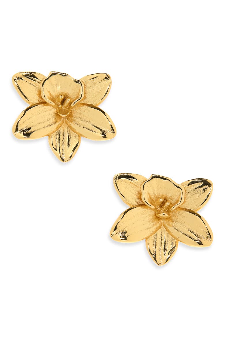 Layla Orchid Stud Earrings, Main, color, GOLD