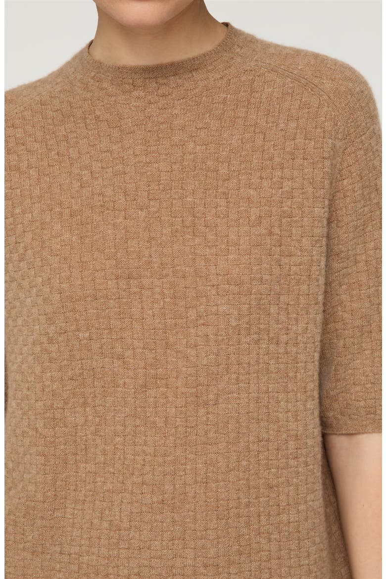 Basket Stitch Saddle Shoulder Cashmere Sweater, Alternate, color, CAMMELLO MELANGE