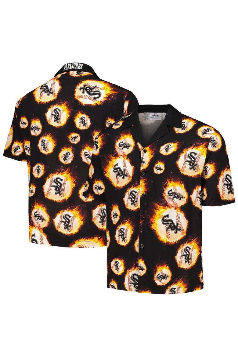 Men's PLEASURES  Black Chicago White Sox Flame Fireball Button-Up Shirt, Main, color, Black
