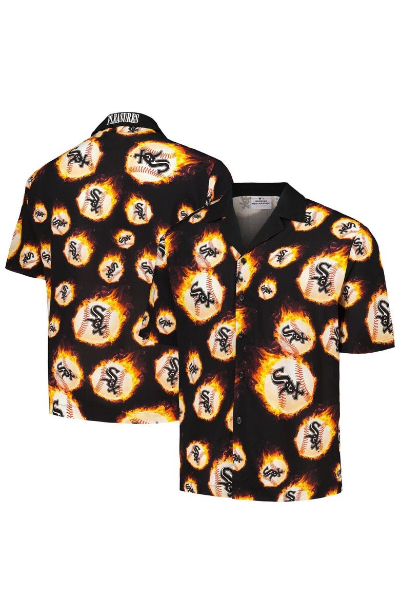 PLEASURES Men's PLEASURES Black Chicago White Sox Flame Fireball Button-Up Shirt, Main, color, Black