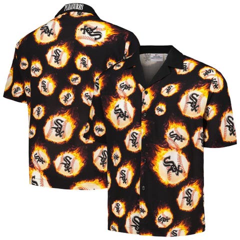 Men's PLEASURES  Black Chicago White Sox Flame Fireball Button-Up Shirt