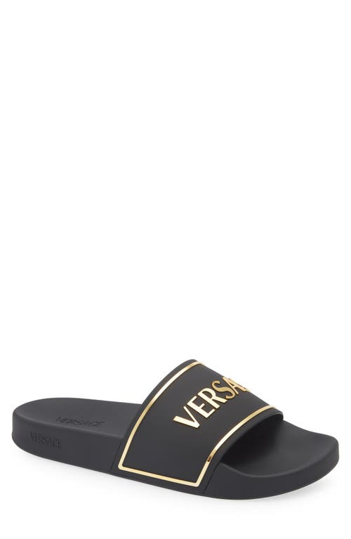 Versace Logo Pool Slide In Black Gold