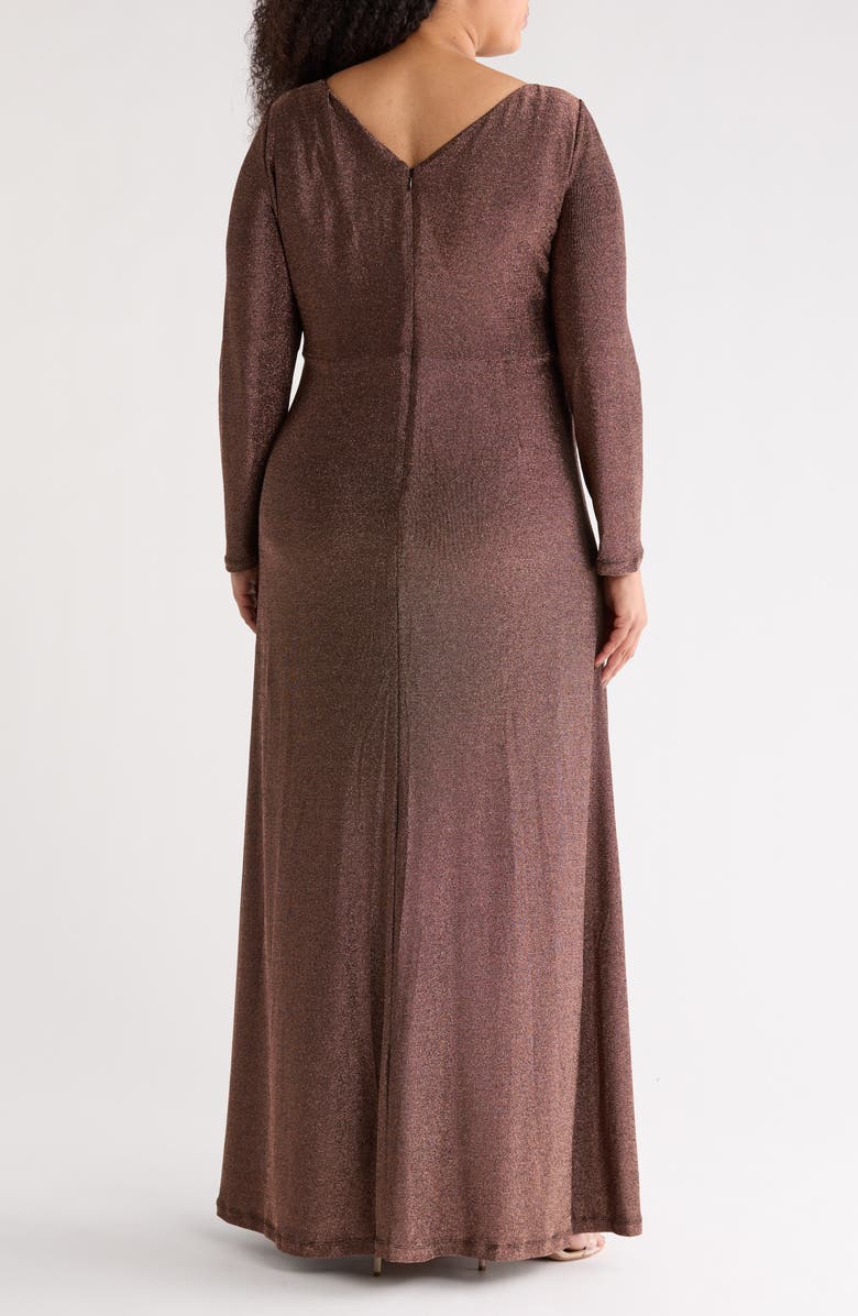 DKNY Knotted Front Long Sleeve Gown, Alternate, color, Black/ Copper