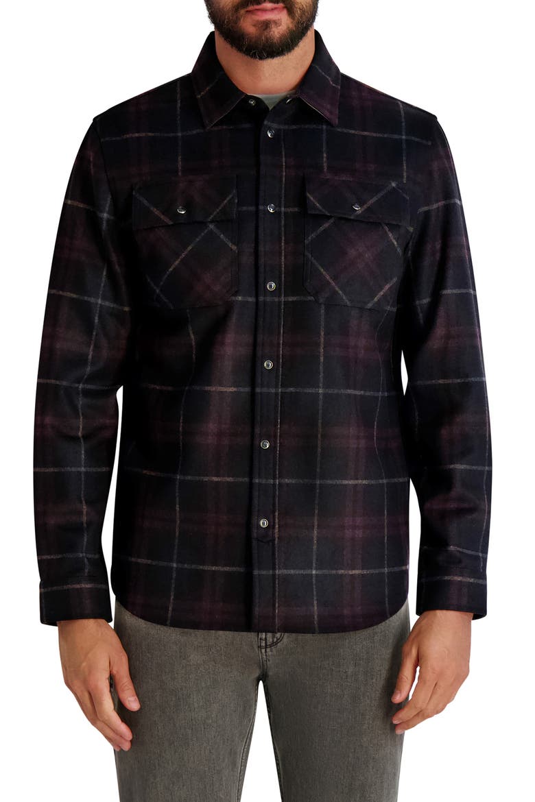 Plaid Ponte Snap-Up Shirt, Main, color, NAVY