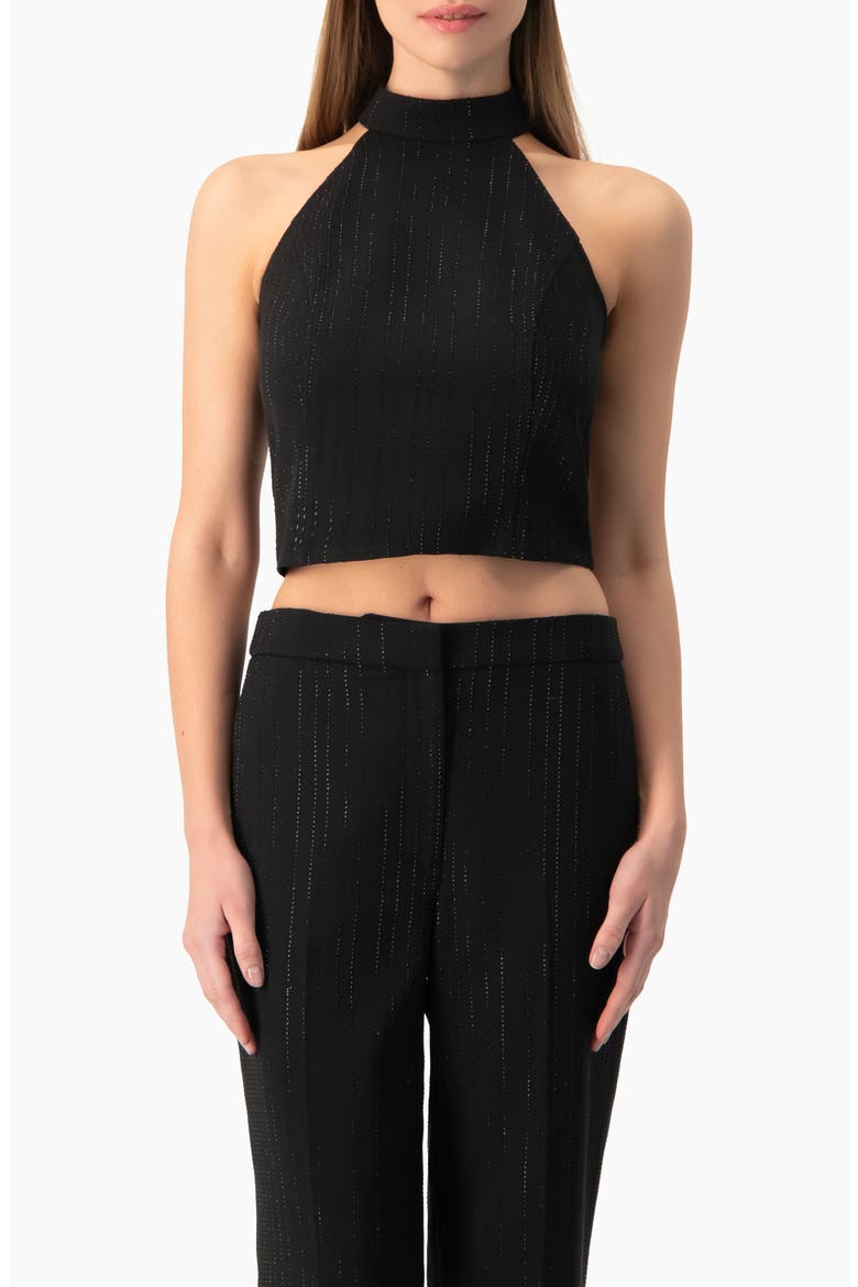 Halter-Neck crystal-adorned Sleeveless Crop Top, Main, color, Black