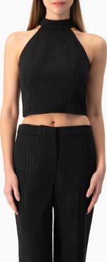 IVONNE Halter-Neck crystal-adorned Sleeveless Crop Top