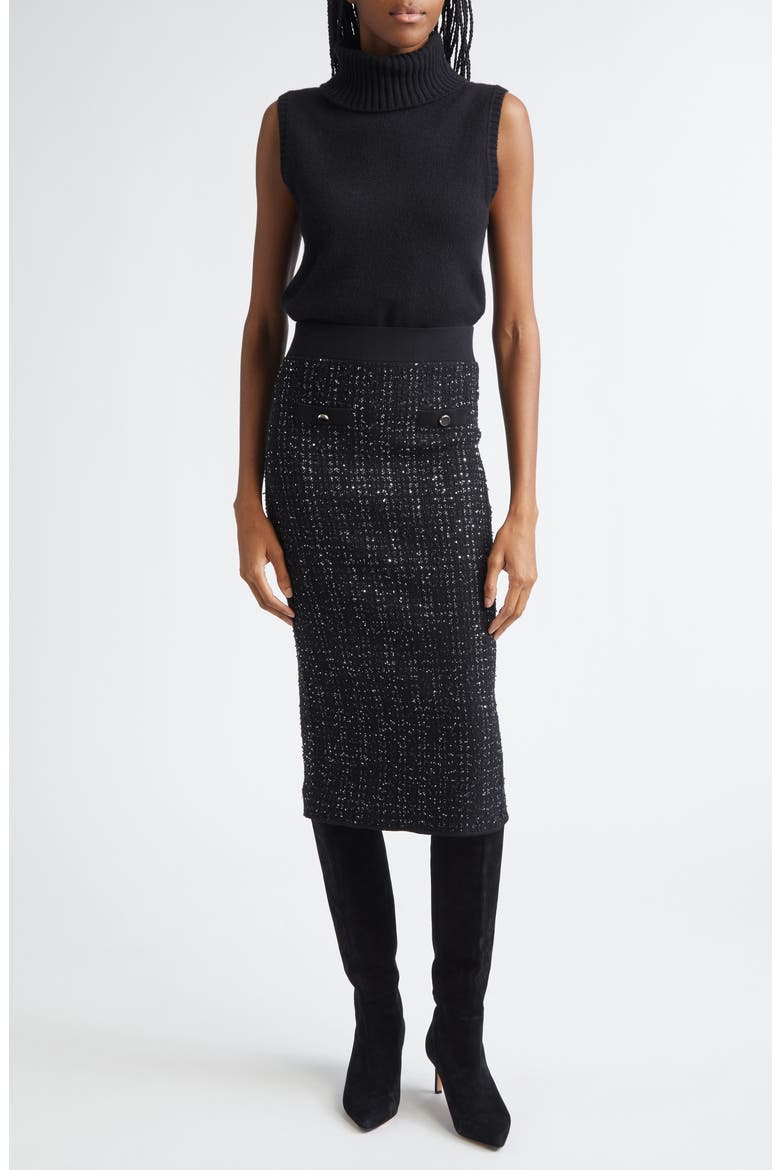 Corbin Sequin Knit Pencil Skirt, Alternate, color, BLACK
