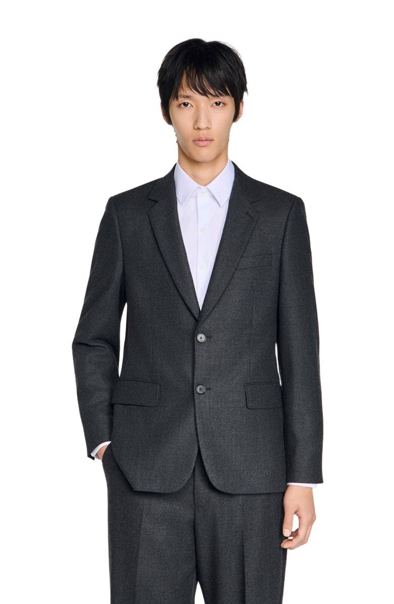 SANDRO Tailored Virgin Wool Suit Jacket, Alternate, color, Heather Charcoal