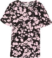AK ANNE KLEIN Print Pleat Short Sleeve Top