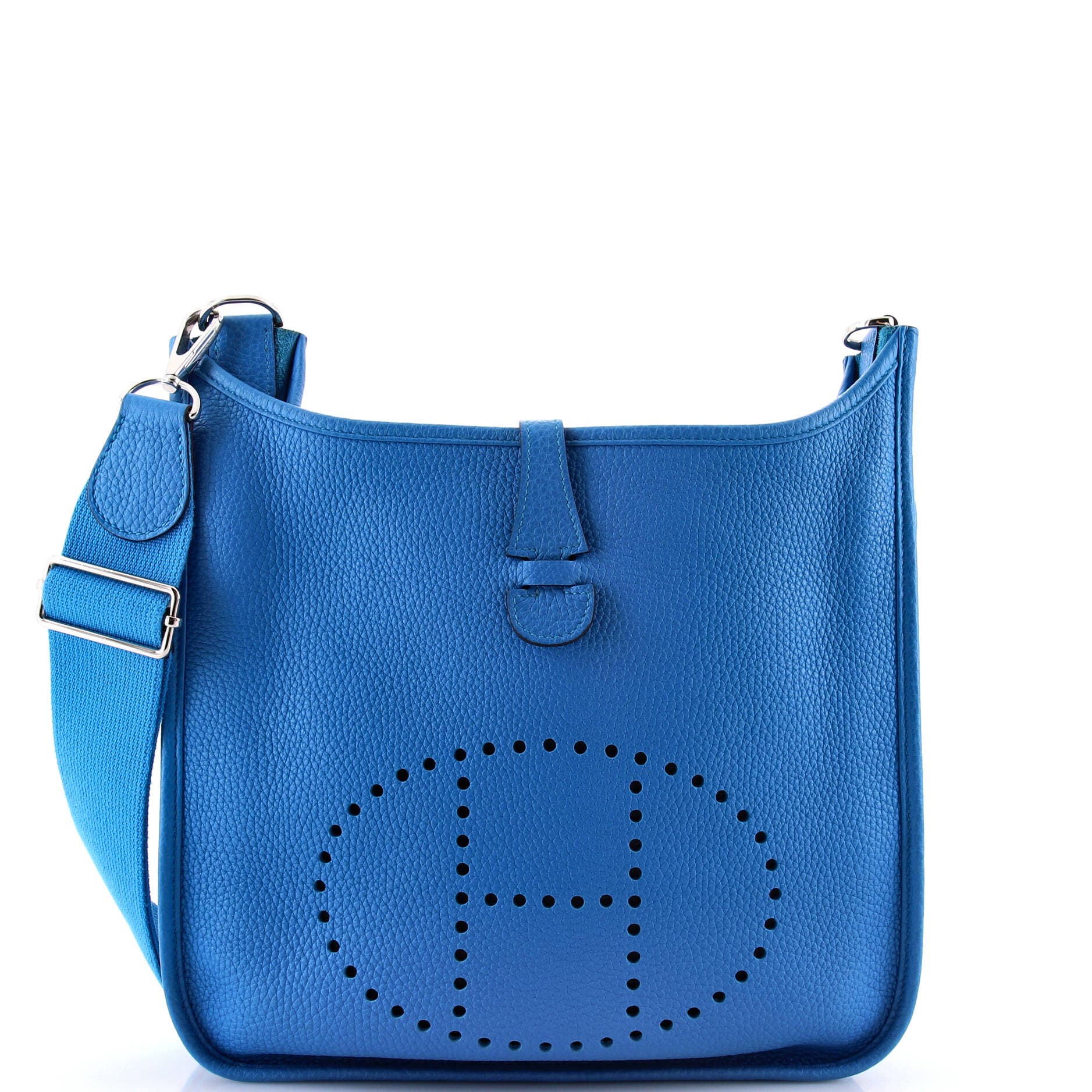 Pre-Owned Hermes Evelyne Bag Gen III Clemence PM, Main, color, Bleu Zanzibar