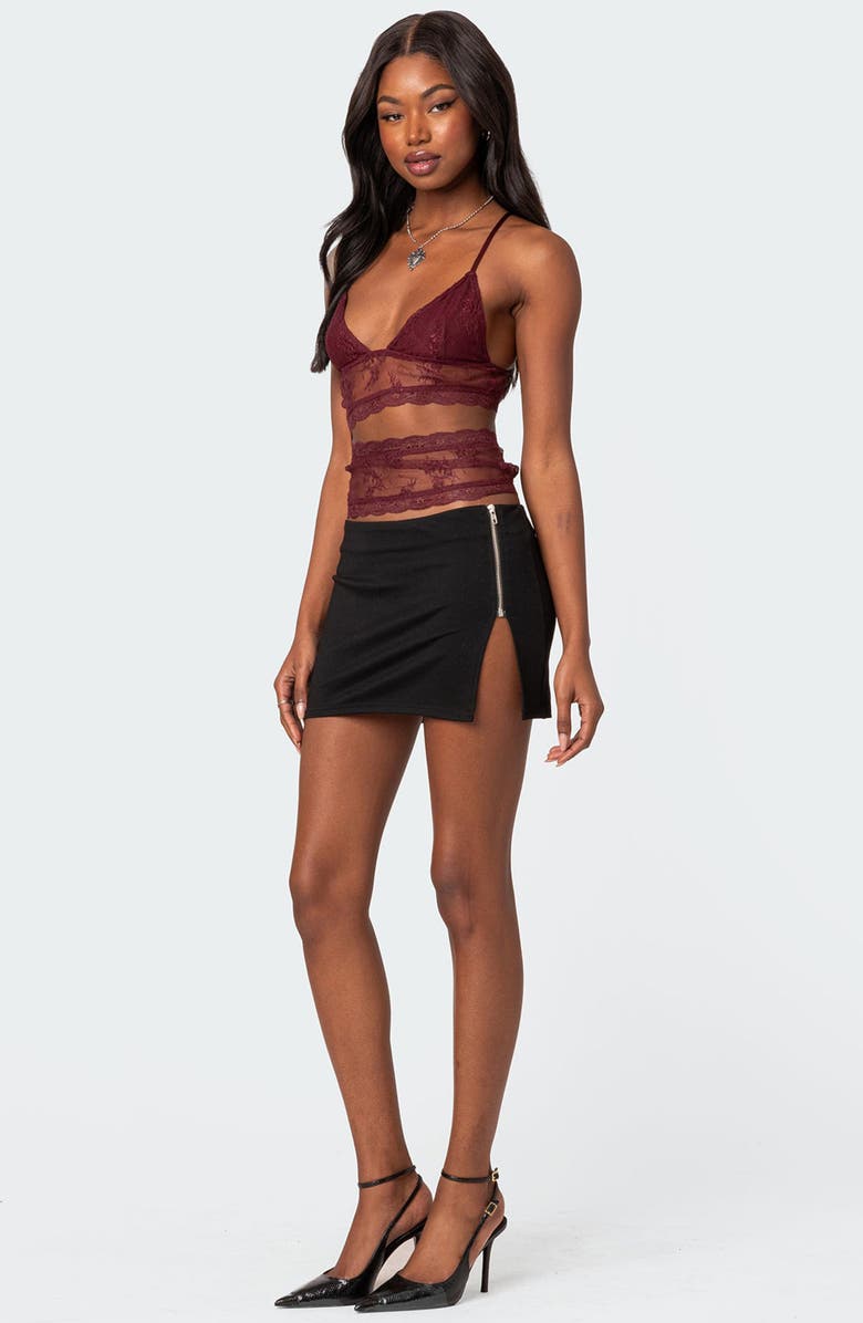 EDIKTED Spice Cutout Sheer Lace Camisole, Alternate, color, Burgundy