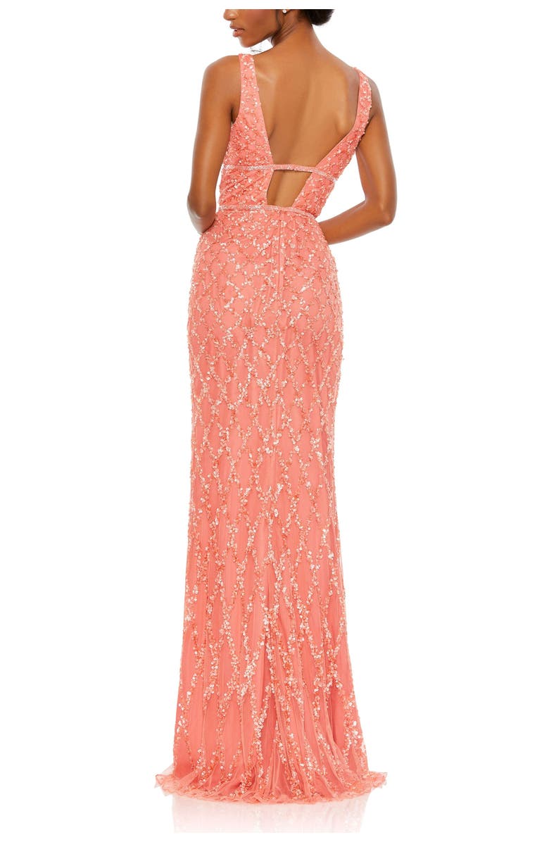 Mac Duggal Sequined Plunge Neck Sleeveless Column Gown, Alternate, color, Coral