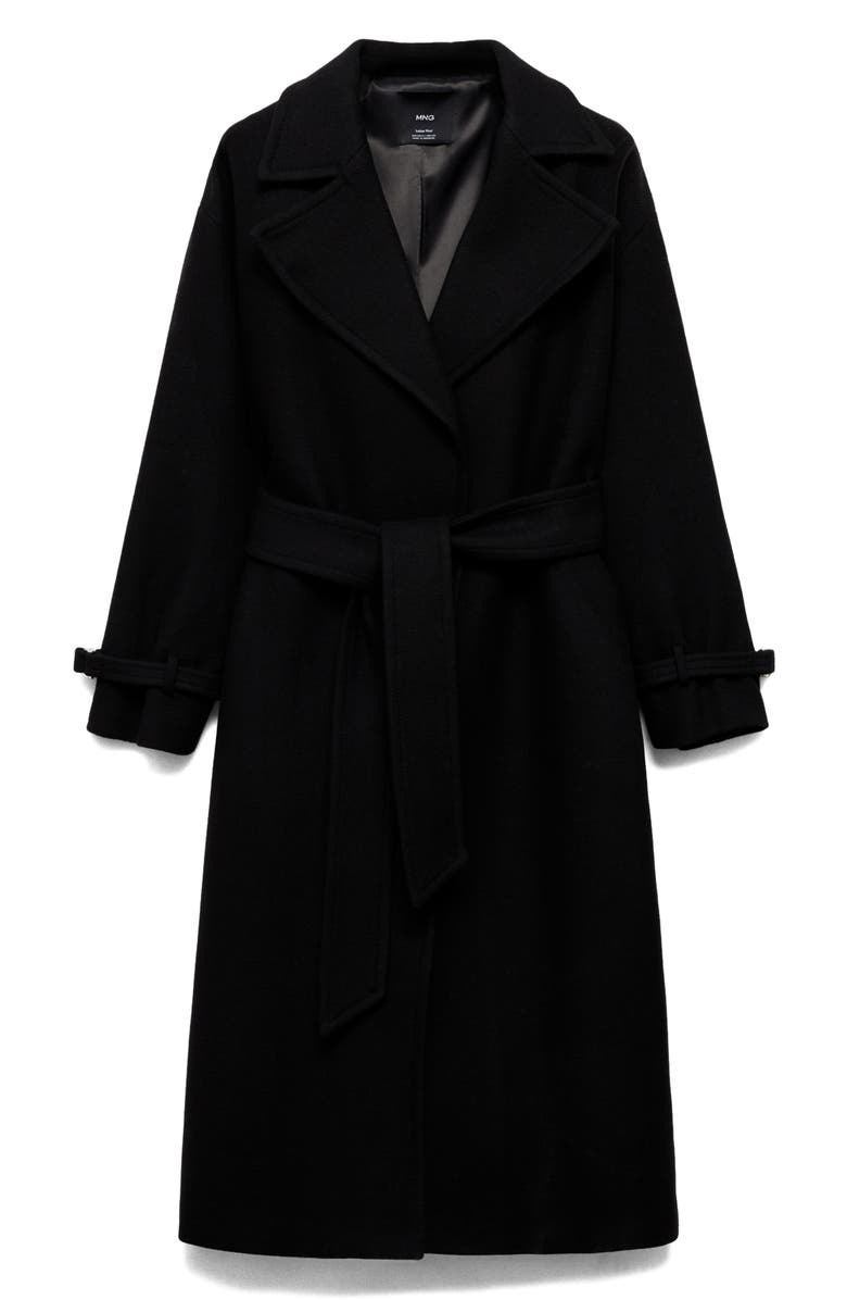 MANGO Traviata Tie Belt Wool Blend Coat, Alternate, color,
