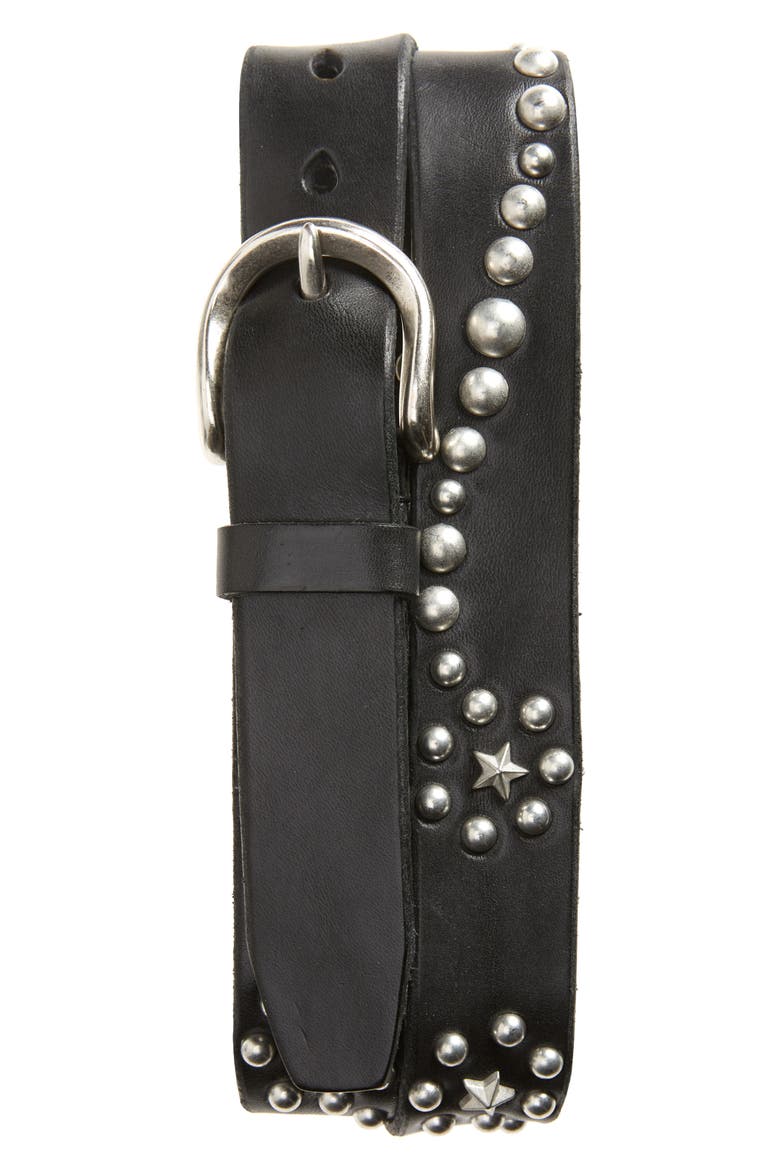 Star Fall Leather Belt, Main, color, BLACK BRIDLE