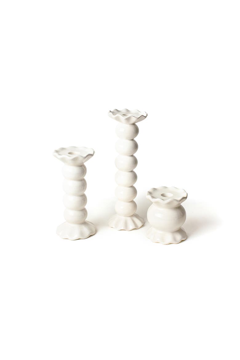 Signature White Knob Candle Holder with Ruffle 3 Piece Set, Main, color, White