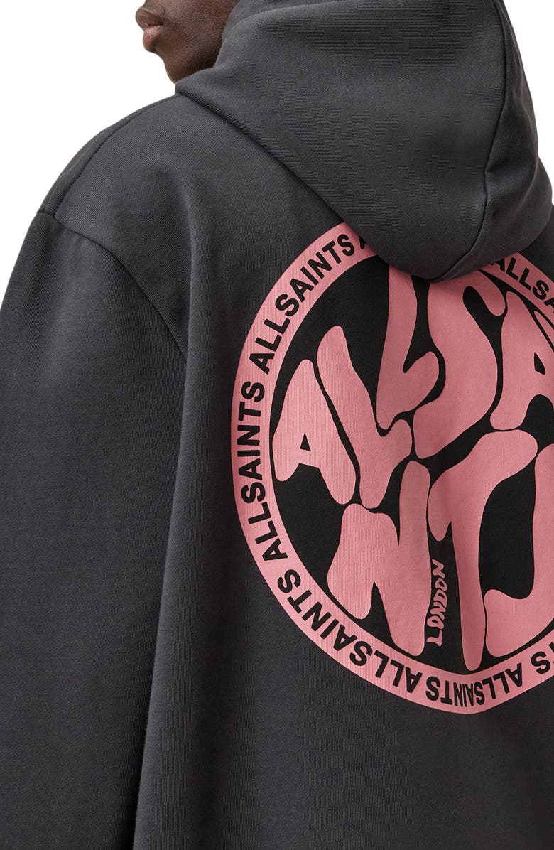 AllSaints Distortion OTH Hooded Pullover, Alternate, color, Washed Black/ Pink