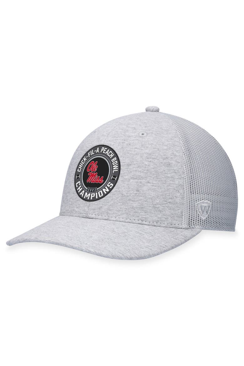 Men's Top of the World  Heather Gray Ole Miss Rebels 2023 Peach Bowl Champions Trucker Adjustable Hat, Alternate, color, Heather Gray