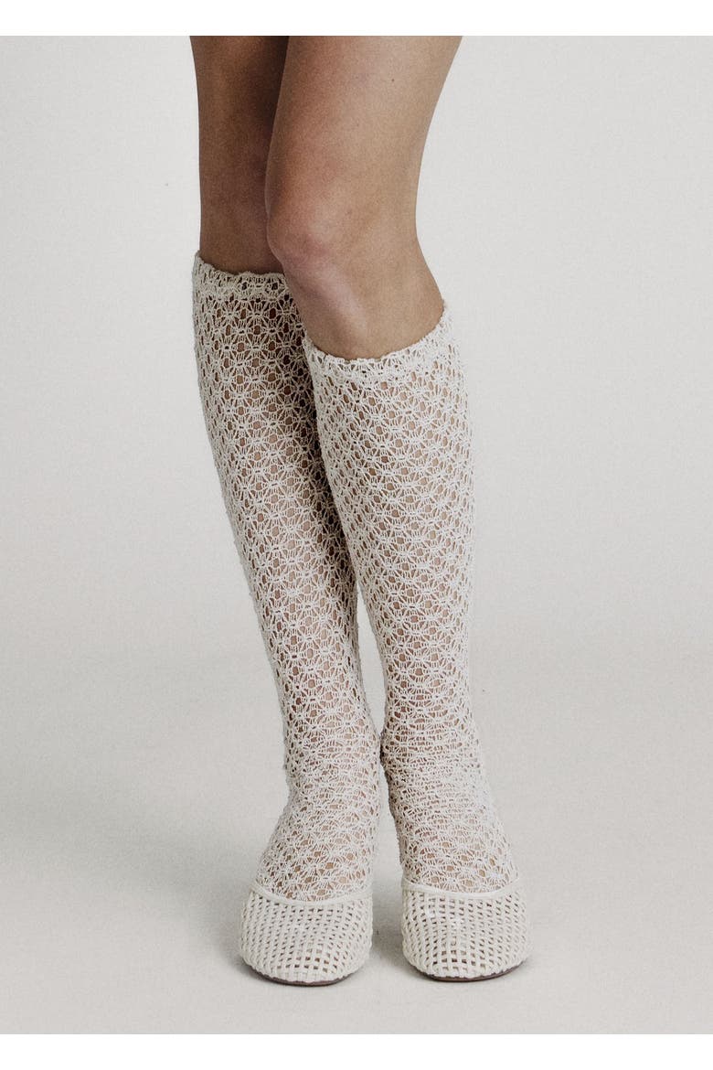 Lace Knee High Socks, Main, color, Off White