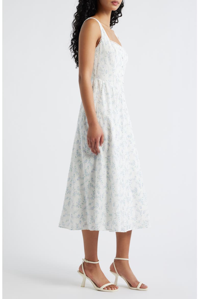 Becca Ditsy Floral Swiss Dot A-Line Midi Dress, Alternate, color, MINT/ BLUE MULTI