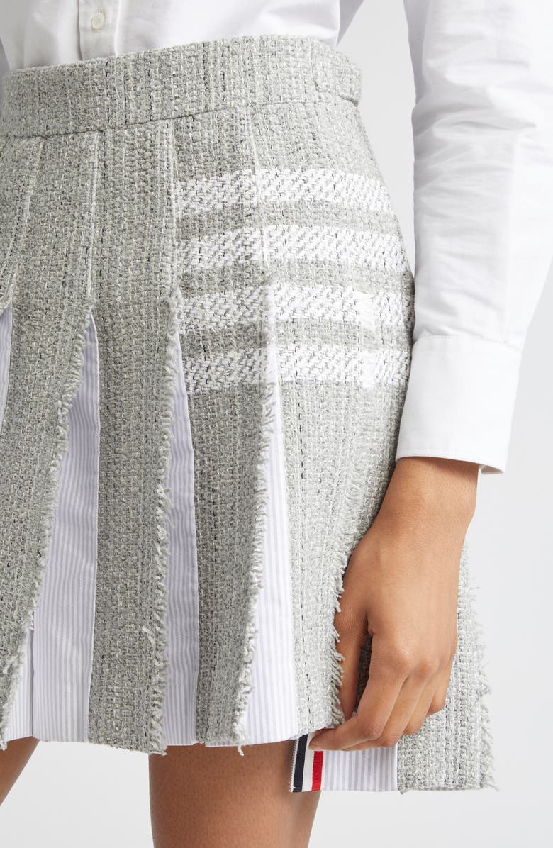 Thom Browne 4-Bar Pleated Tweed Miniskirt, Alternate, color, Medium Grey