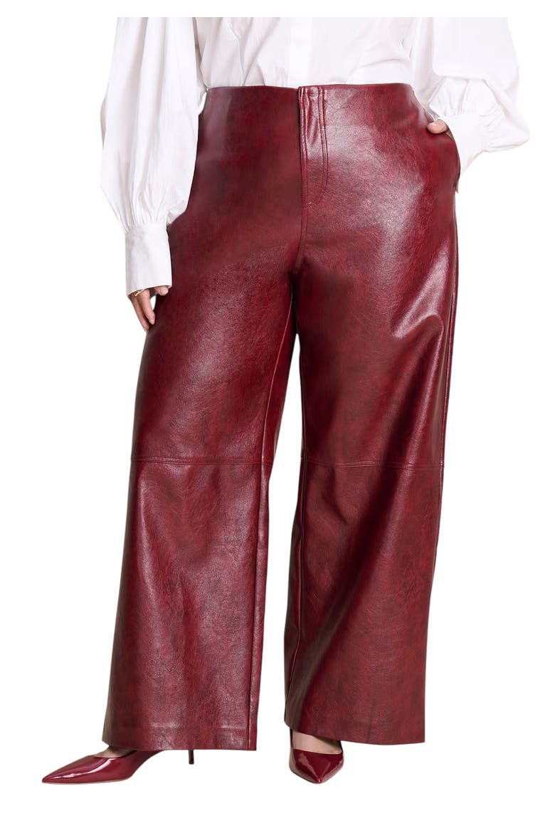 Adjustable Waist Faux Leather Wide Leg Pant, Main, color, POMEGRANATE