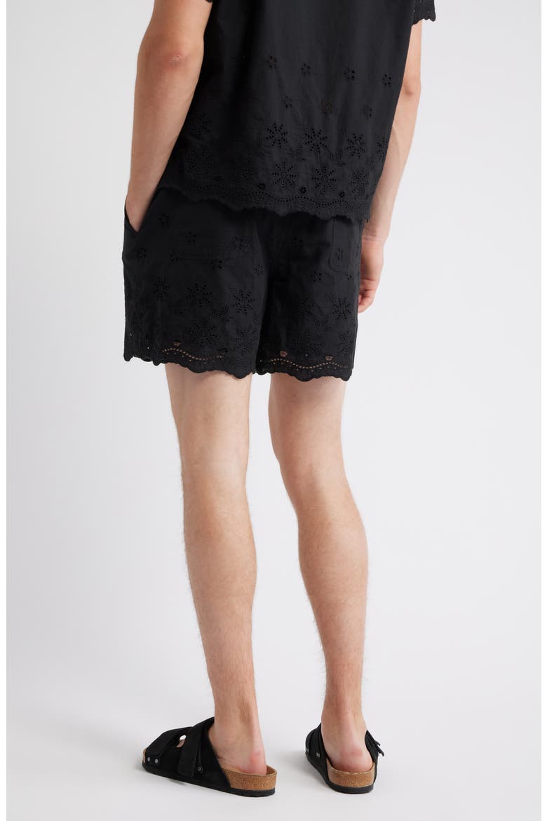 Banks Embroidered Eyelet Cotton Shorts, Alternate, color, BLACK