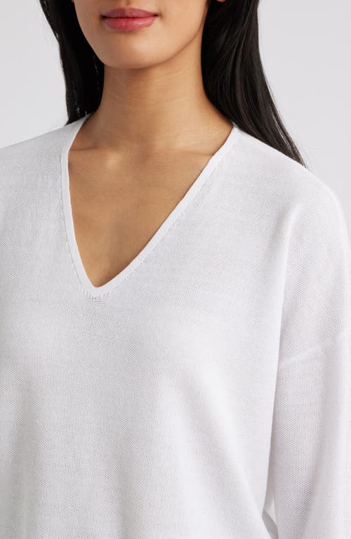 Eileen Fisher Organic Linen & Organic Cotton V-neck Sweater In White