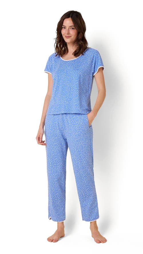 The Cat's Pajamas Pima Knit Short Sleeved Simple Set Stripes Dots In Blue
