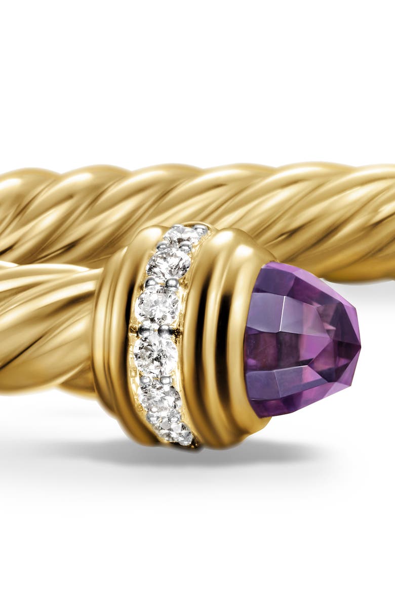 David Yurman Classic Cablespira<sup>®</sup> Bracelet in 18K Yellow Gold with Amethyst & Diamonds, 5mm, Alternate, color, 