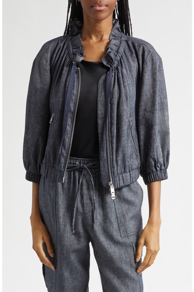 Kaylie Linen & Cotton Jacket, Main, color, NAVY/ IVORY
