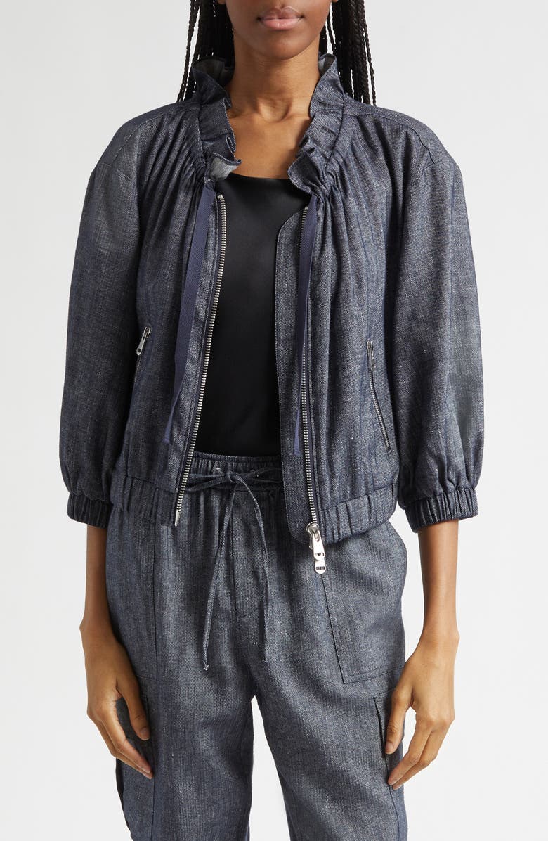 Cinq à Sept Kaylie Linen & Cotton Jacket, Main, color, Navy/ Ivory