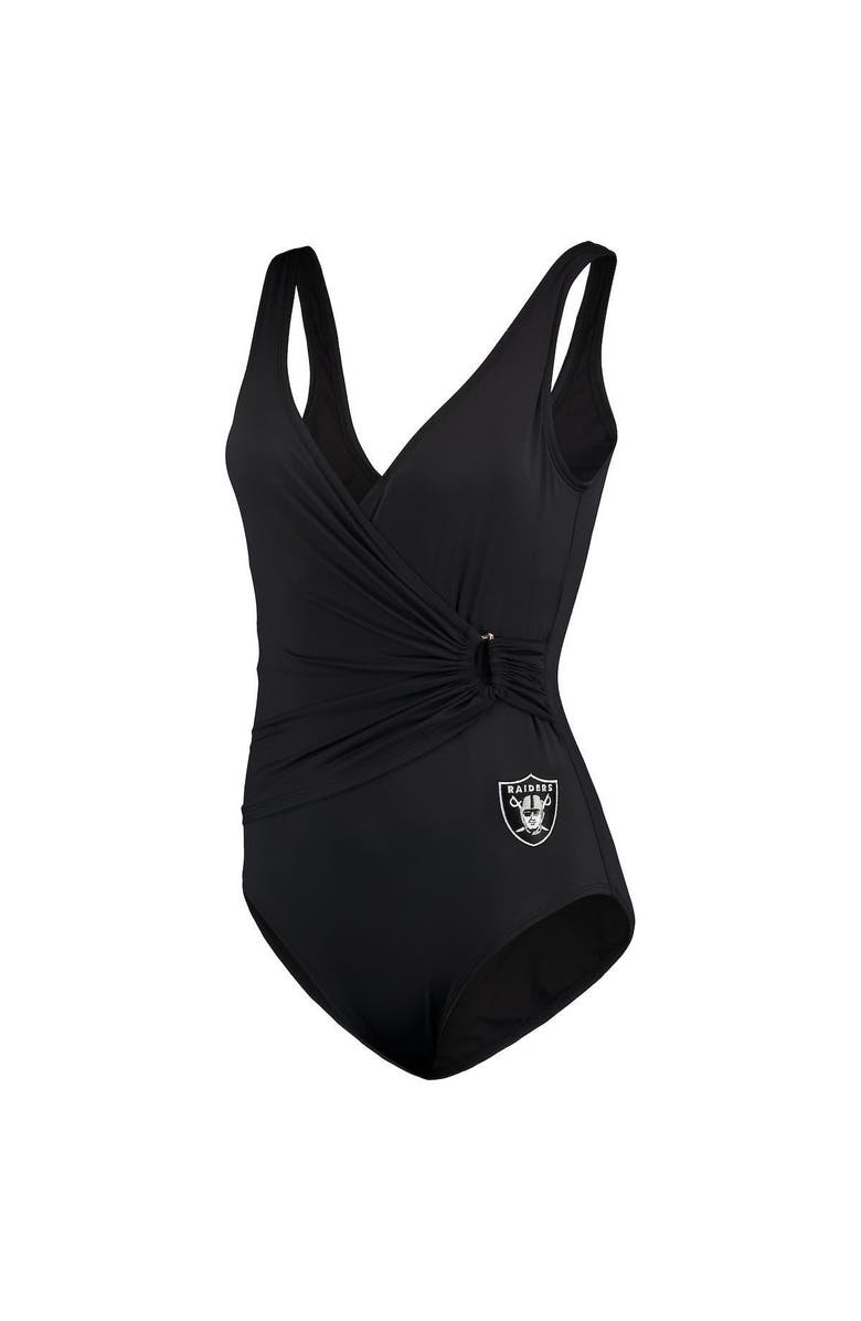 Tommy Bahama Women's Tommy Bahama Black Las Vegas Raiders Pearl Clara Wrap One-Piece Swimsuit, Alternate, color, 