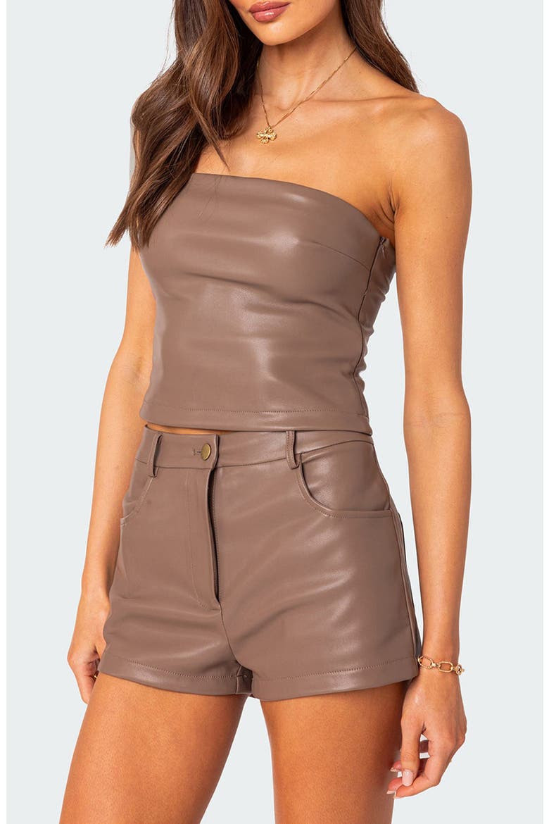 Martine Faux Leather Tube Top, Alternate, color, BROWN