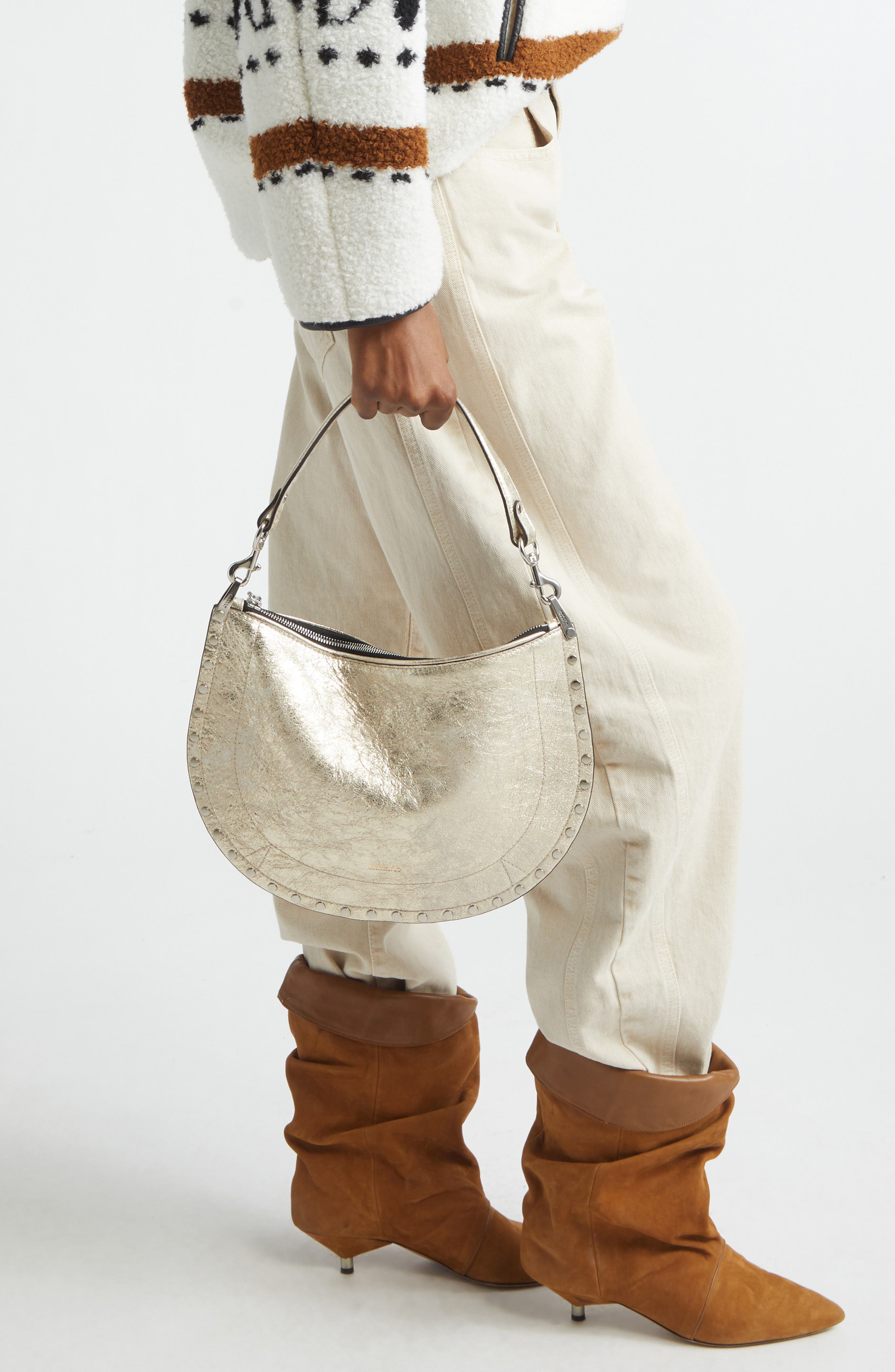 Oskan Soft Zip Leather Shoulder Bag, Alternate, color, LIGHT GOLD