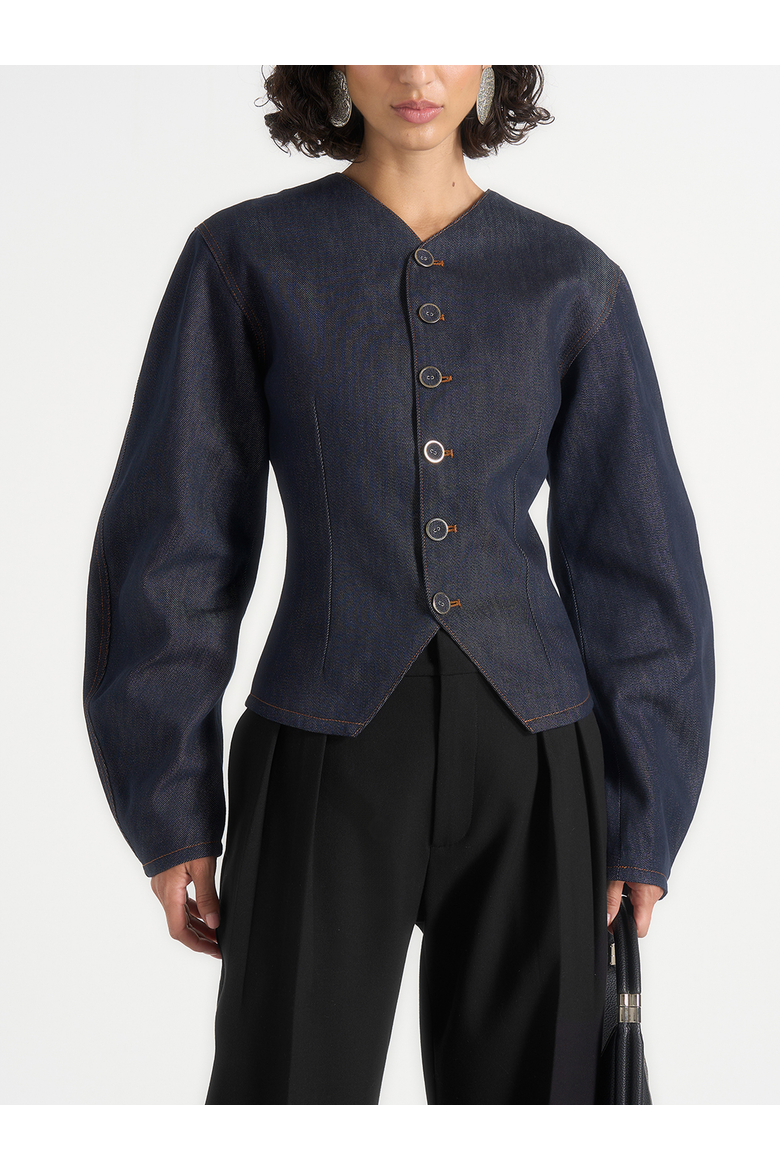 Aya Denim Hourglass Jacket, Main, color, Indigo
