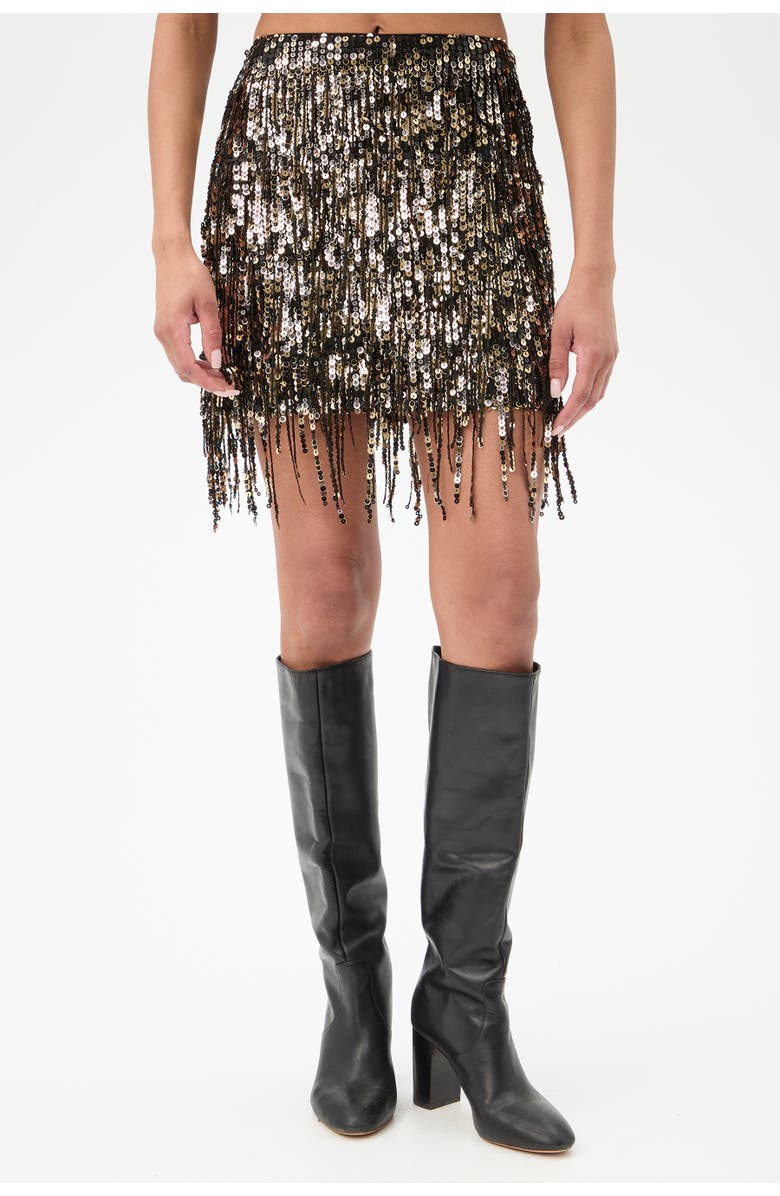 Trina Turk Rico Fringed Sequin Skirt, Main, color, Black/Gold