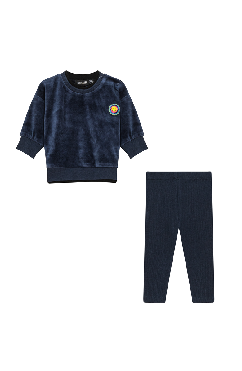 Space Grey Velour 2 Piece Long Sleeve Top and Leggings Set, Main, color, Navy