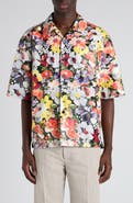 Bottega Veneta Floral Print Leather Camp Shirt