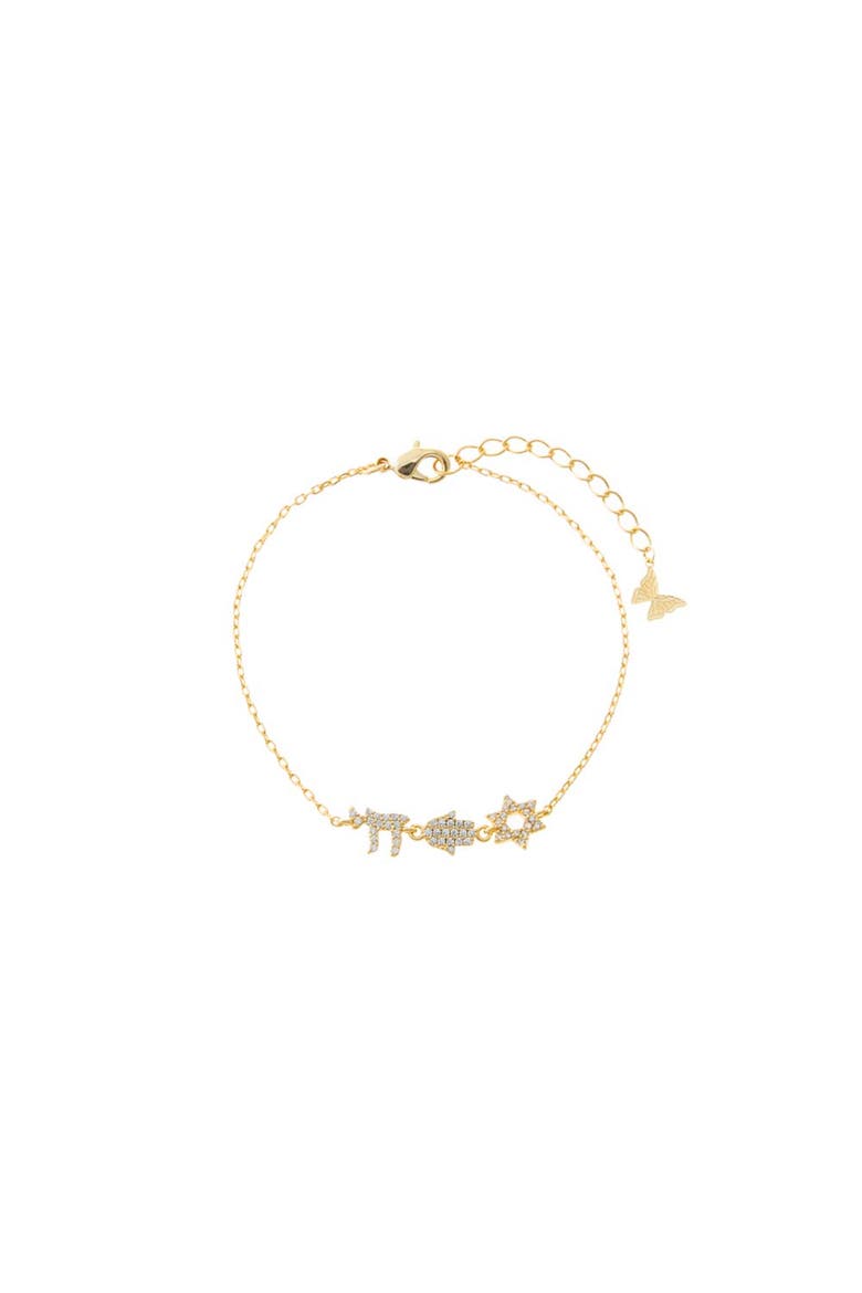 Pave Jewish Motif Charm Bracelet, Main, color, Gold