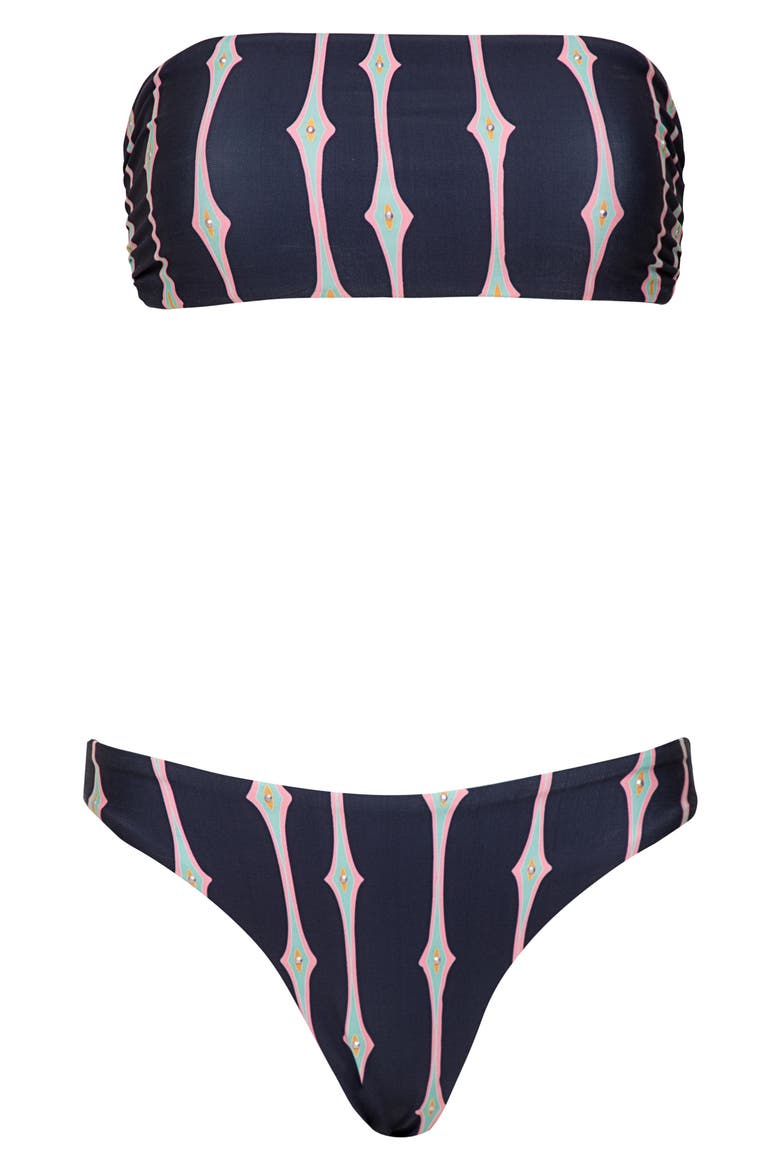 Radiant Diamond Bryn Reversible Bandeau Bikini Top, Alternate, color, BLACK