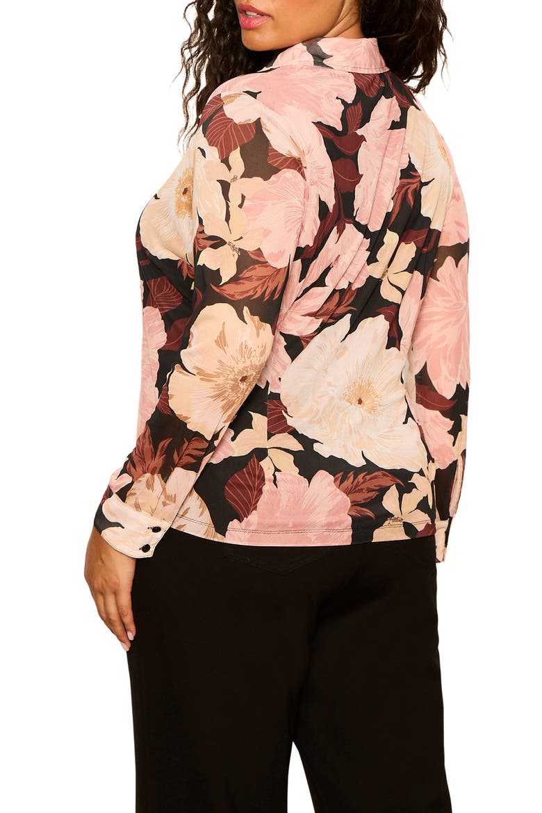 Fitted Mesh Button-Up Shirt, Alternate, color, WOODLAND FLORAL BROWN