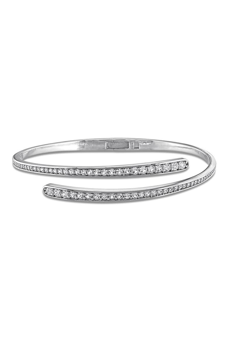 Lab Created White Sapphire Bypass Bangle, Main, color, SILVER