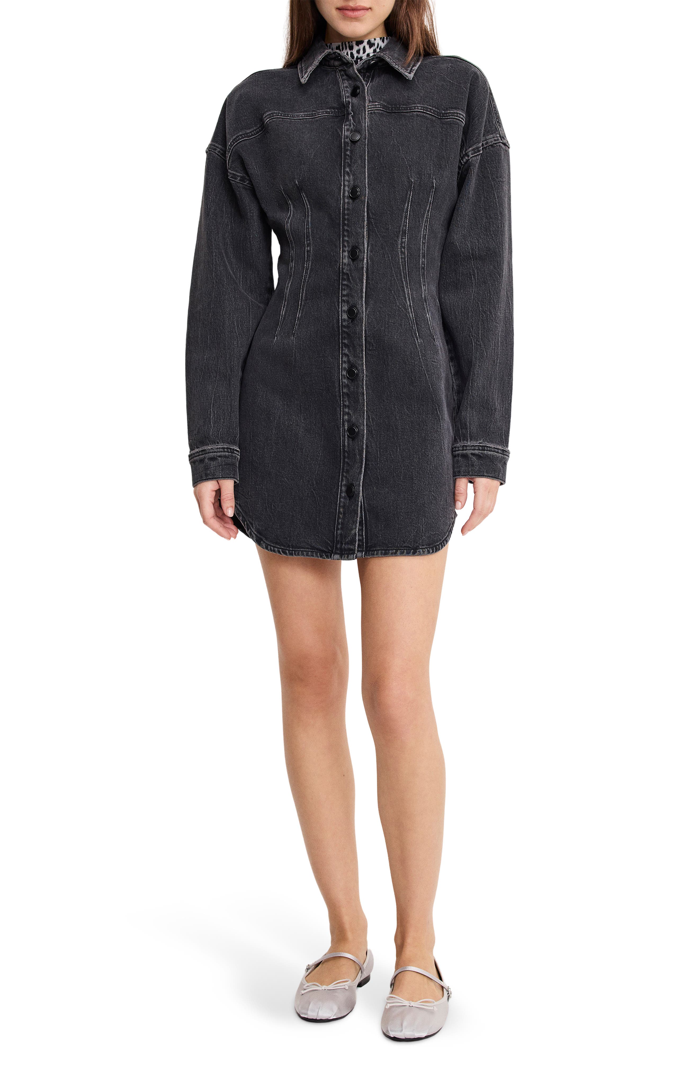 good american denim shirt dress Good American denim shirt dress in light blue
