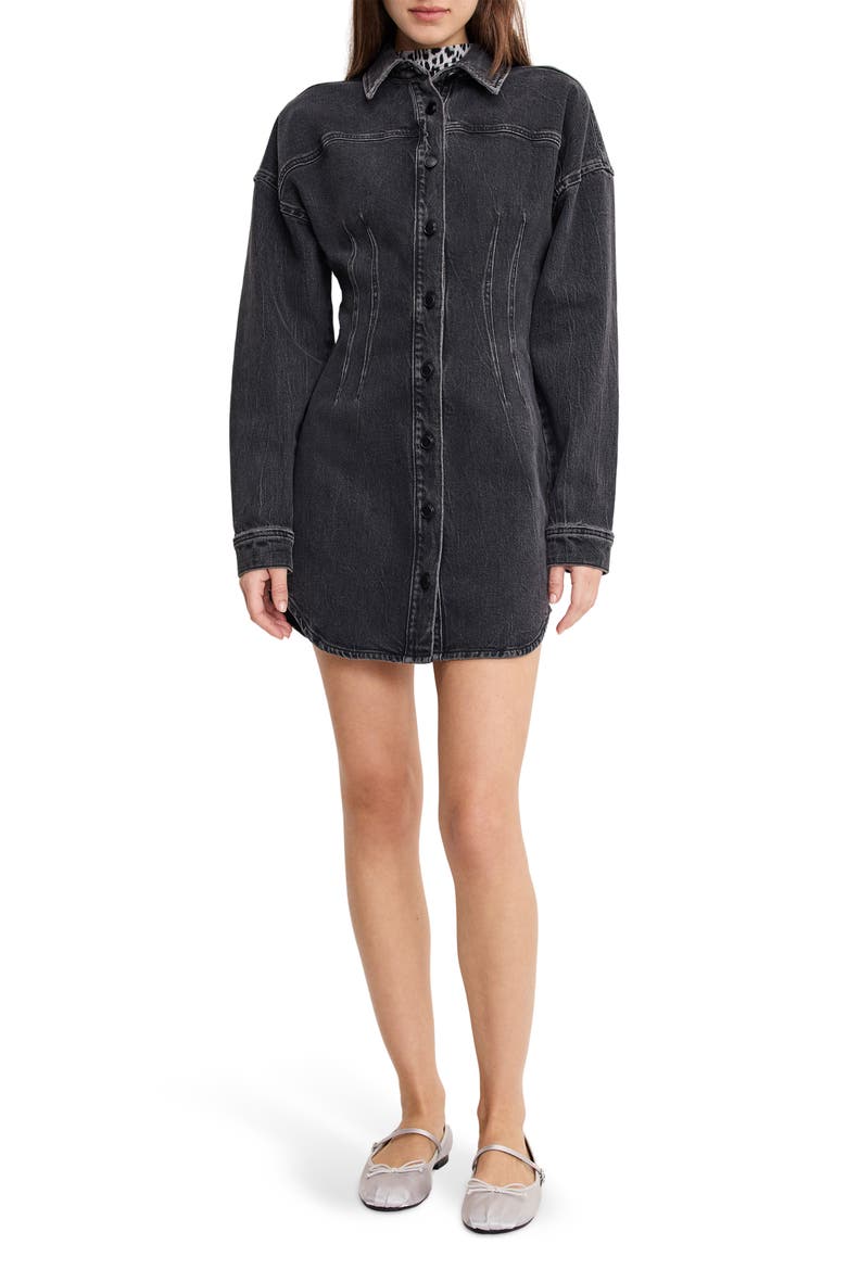 Denim Shirt Minidress, Main, color, BLACK418