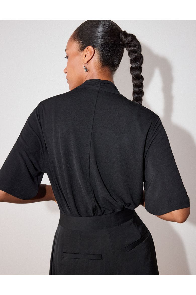 Short Sleeve Tie-Neck Jersey Top, Alternate, color, Black