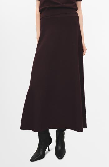 Mango Knit Midi Skirt In Burgundy